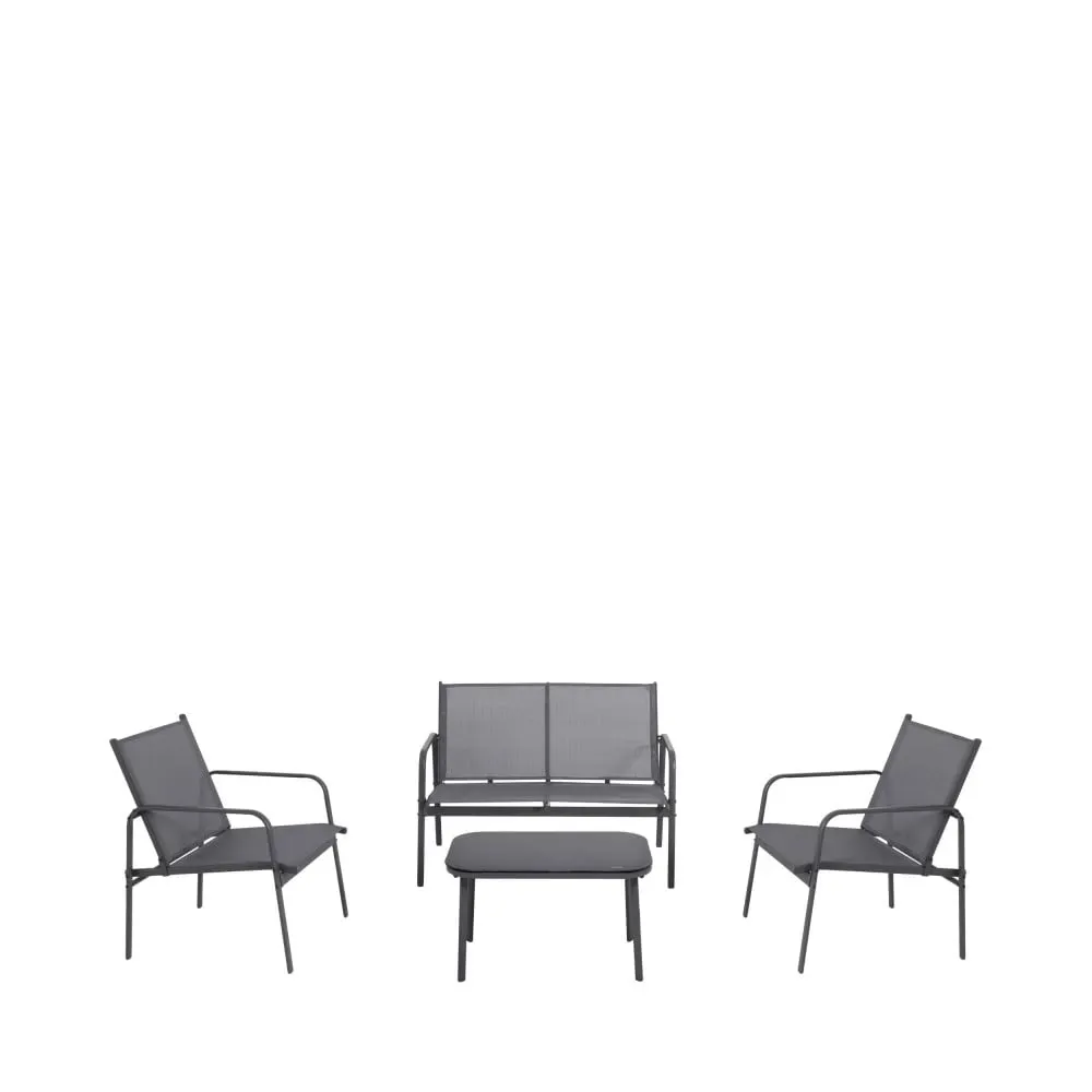 Salon de jardin 4 personnes en acier et textilène - Gris foncé