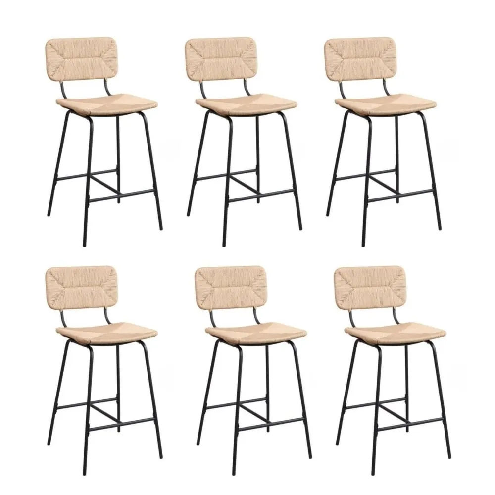 Lot de tabourets de bar et d'ilot  en métal et assise rotin 65cm