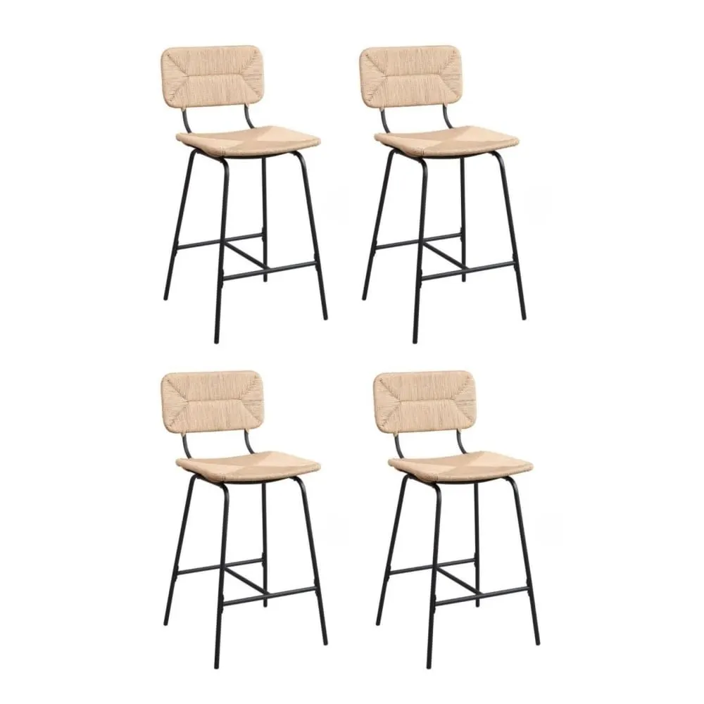 Lot de tabourets de bar et d'ilot  en métal et assise rotin 65cm