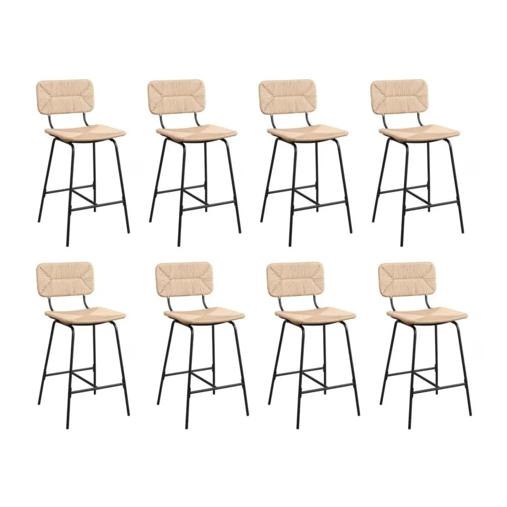 Lot de tabourets de bar et d'ilot  en métal et assise rotin 65cm