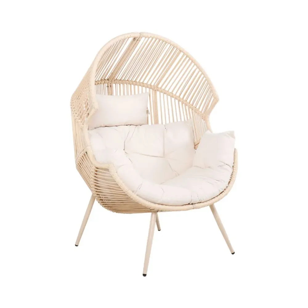 Fauteuil oeuf de jardin acier et résine beige