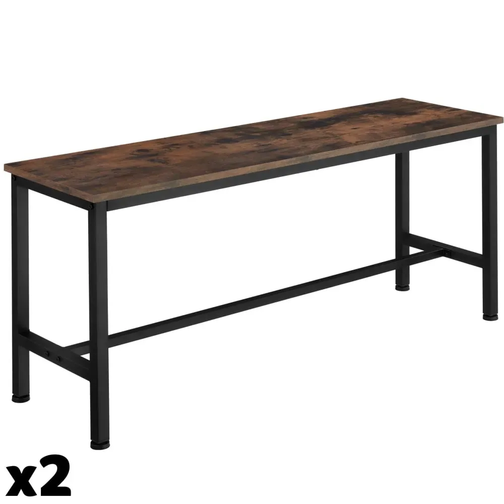 Ensemble de 2 bancs Style industriel 108x325x50cm bois foncé