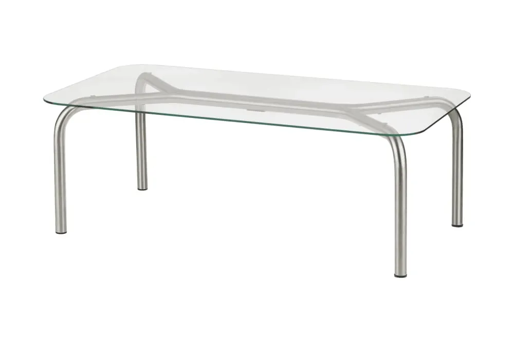 Table basse en acier brossé avec plateau en verre