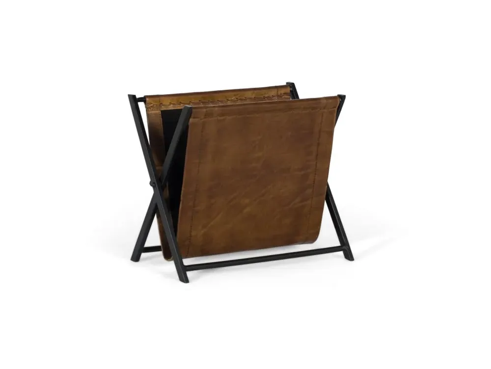 Porte-revues pliable en cuir naturel et structure en fer