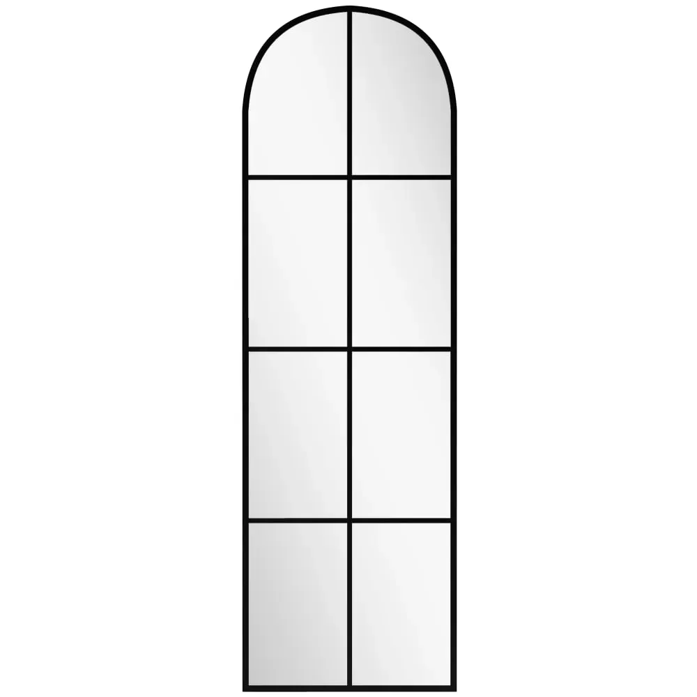 Grand miroir mural ou sur pied fenêtre arquée cadre en méta noir