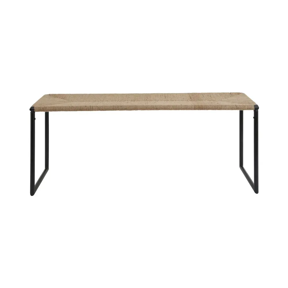 Banc de bout de lit en métal noir et corde tressée