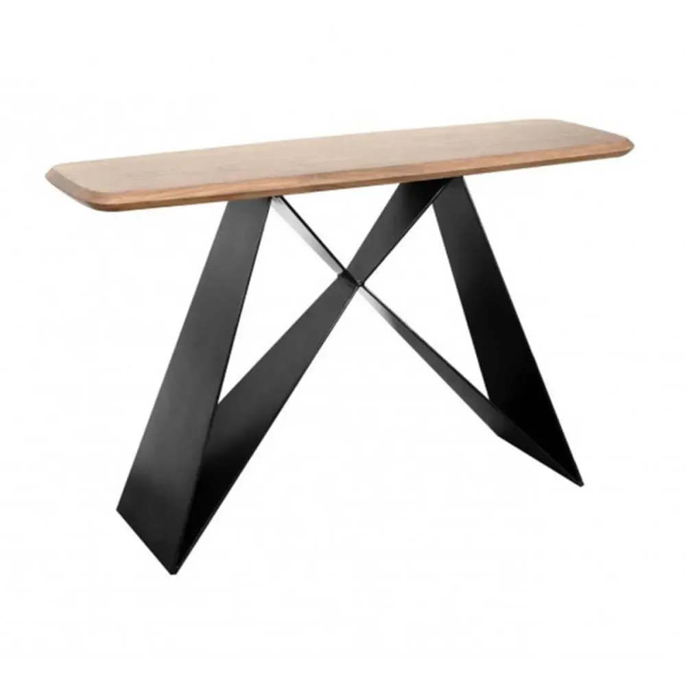 Console acacia massif avec pieds métal noir forme papillon