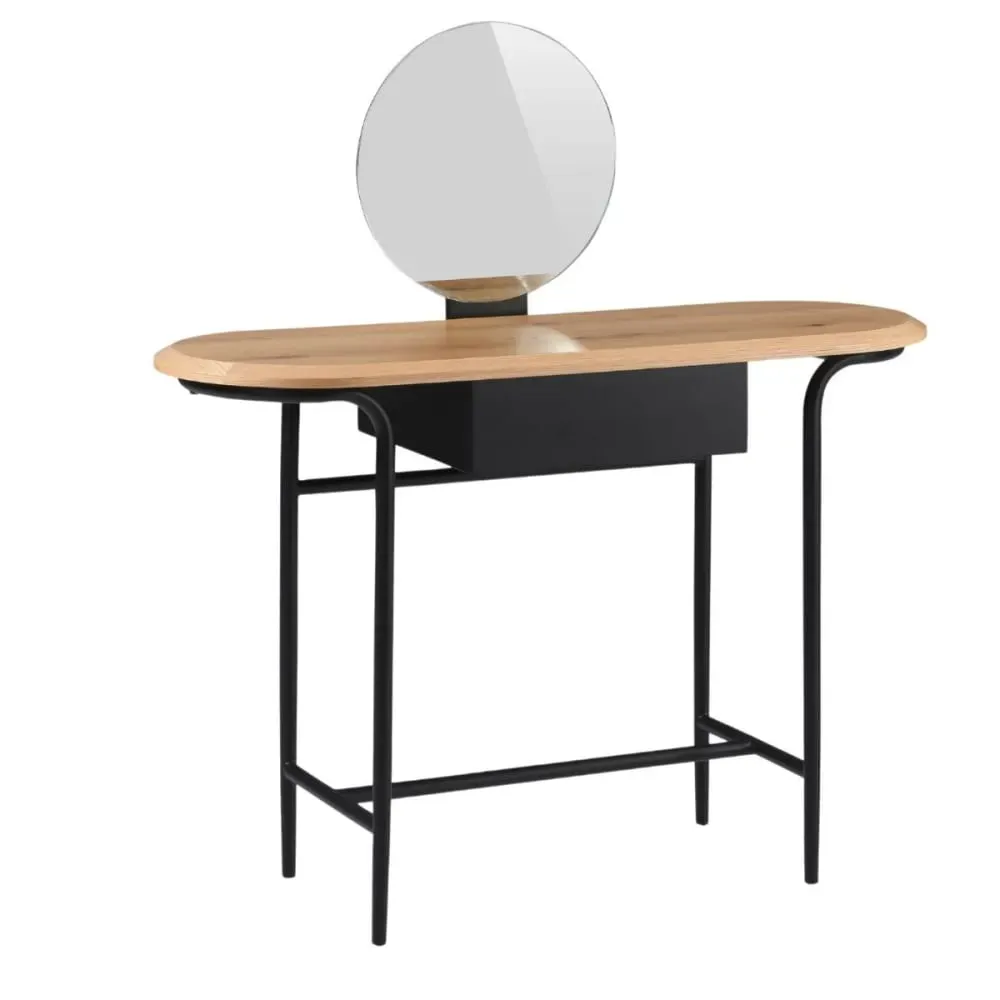 Coiffeuse métal et MDF plateau chêne avec miroir réglable hauteur