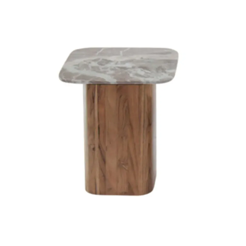 Bout de canapé plateau marbre naturel piètement acacia