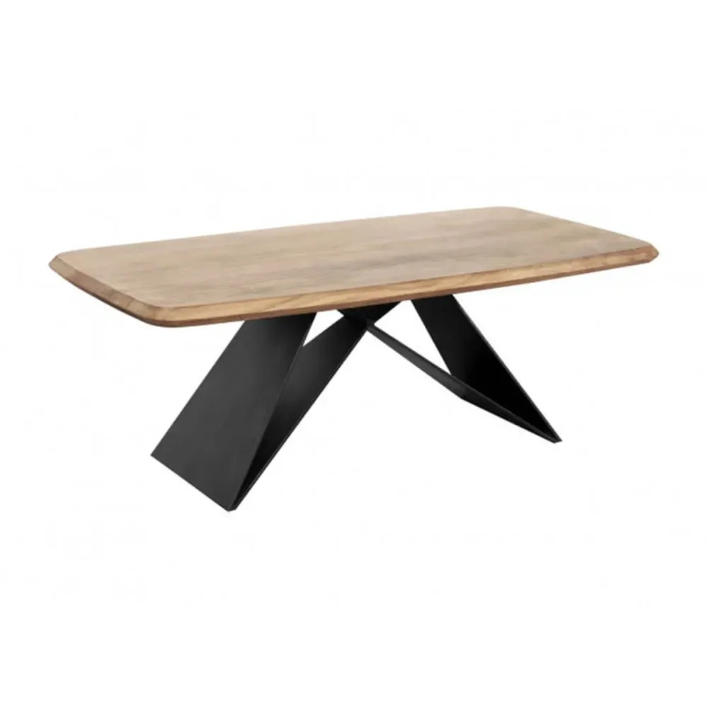 Table basse acacia massif avec pieds métal noir forme papillon