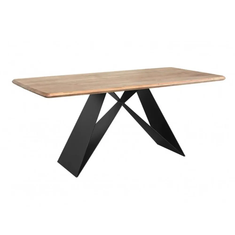 Table repas 170cm acacia massif avec pieds métal noir forme papillon