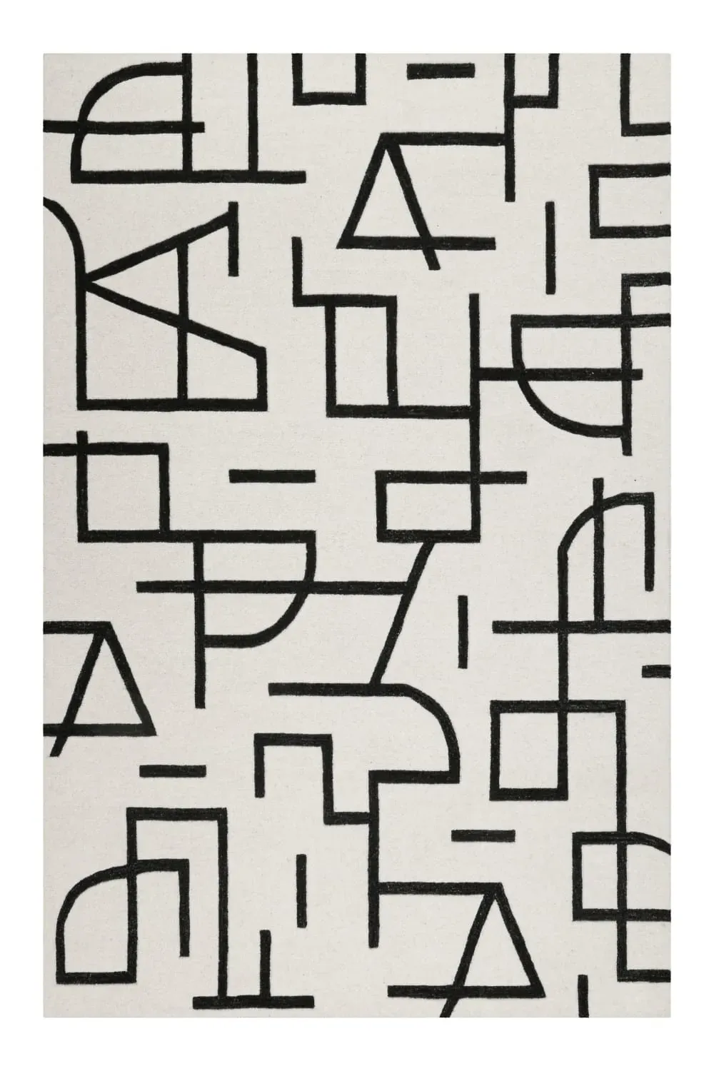 Tapis design graphique tufté pure laine ivoire et noir 160x230