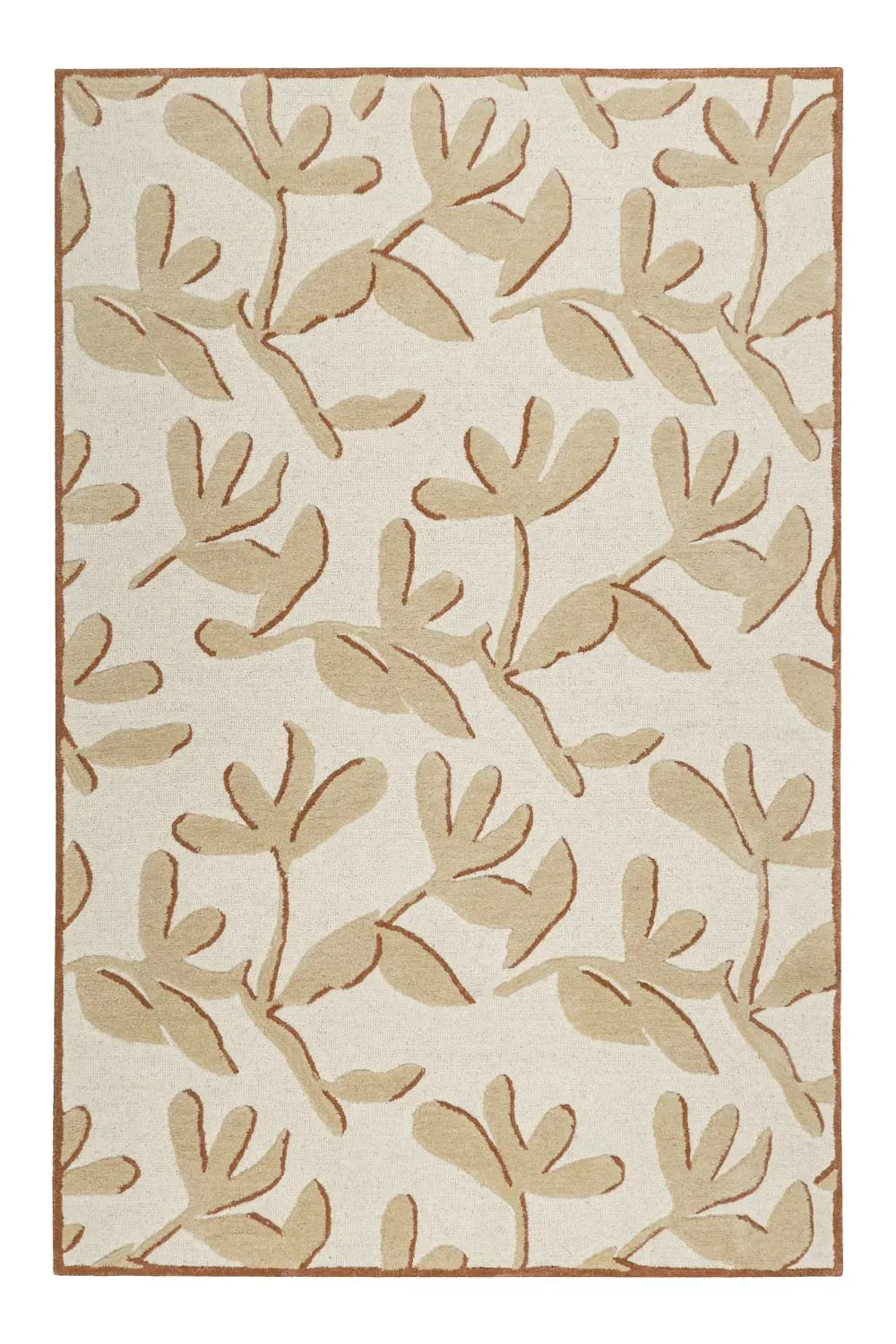 Tapis design floral tufté pure laine beige, sable et brique 70x140