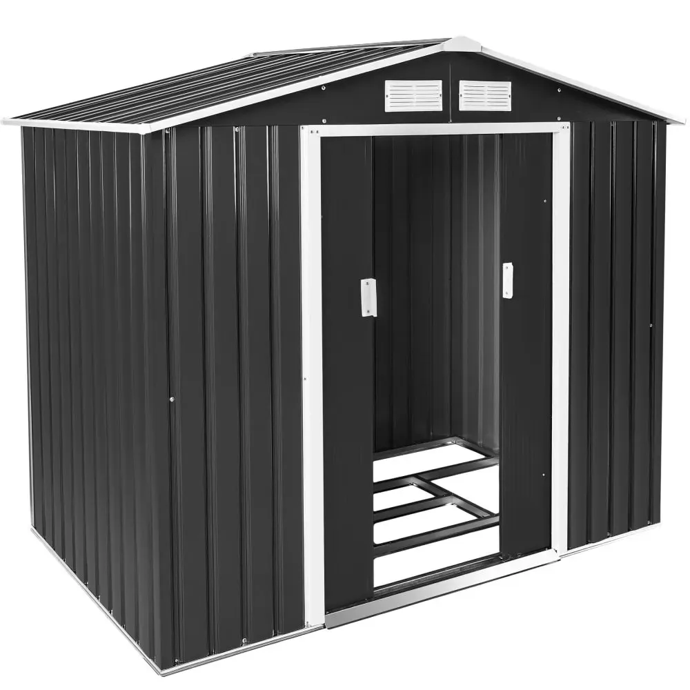 Abri de jardin 2,7 m² avec 4 ouvertures en tôle d'acier gris et blanc