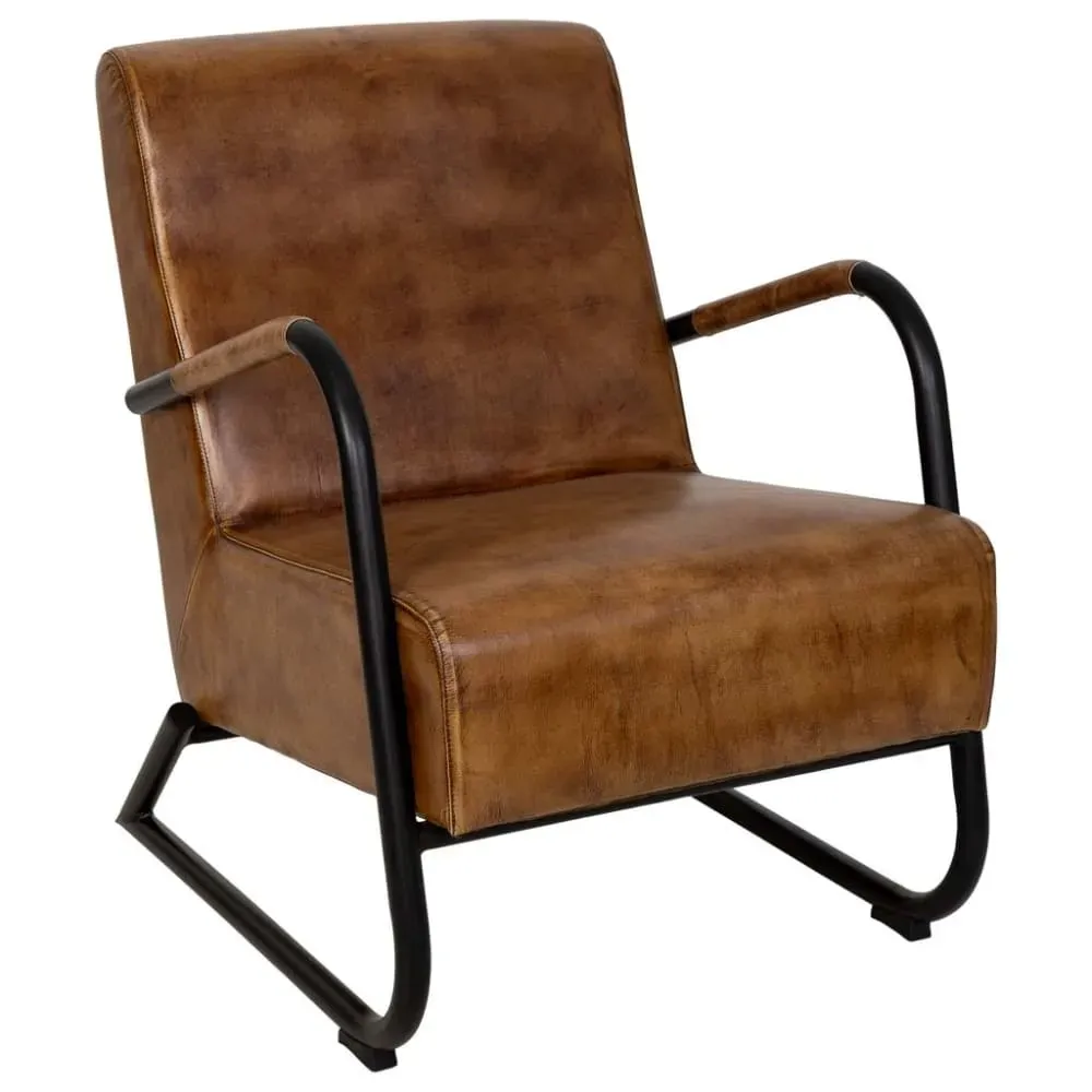 Fauteuil en métal recouvert de cuir marron 61x70x84 cm (h)