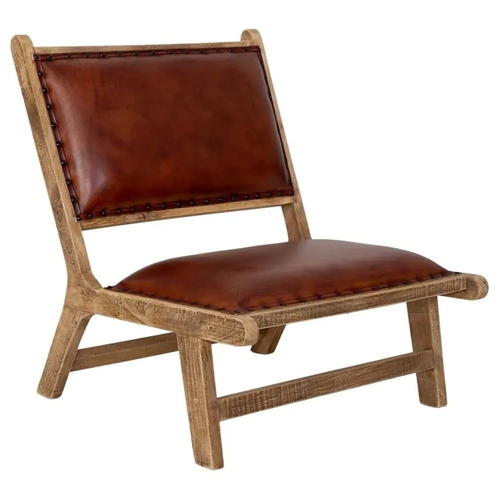 Fauteuil en bois et cuir brun 65x78x81 cm (h)