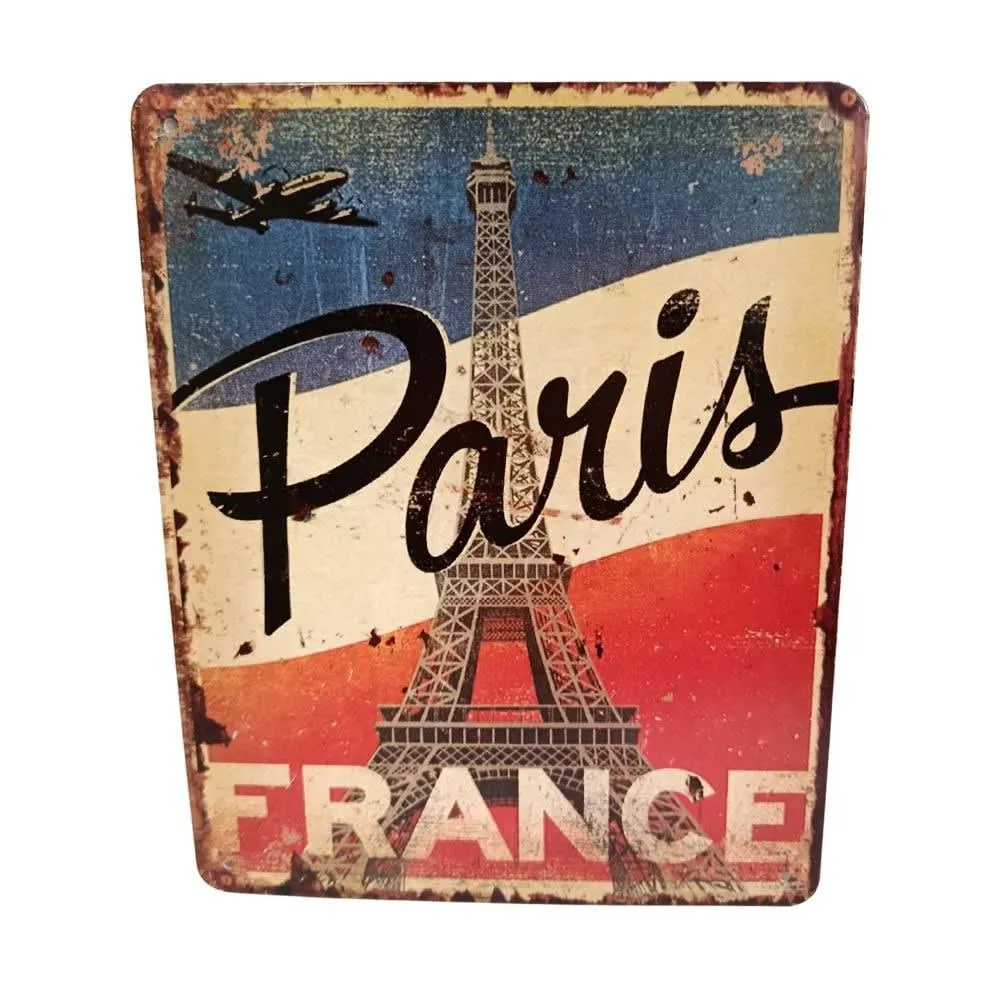 Plaque murale Paris bleu/blanc/rouge en métal vieilli L.20 x Ht.25 cm