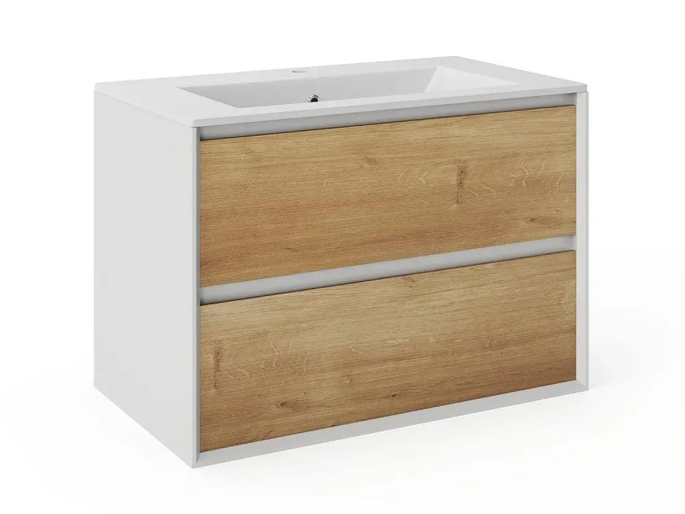 Meuble simple vasque effet bois , blanc