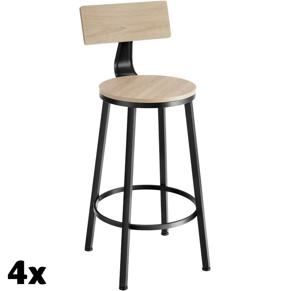 4 Pièces Tabourets Bar Industriel Dossier Acier Clair