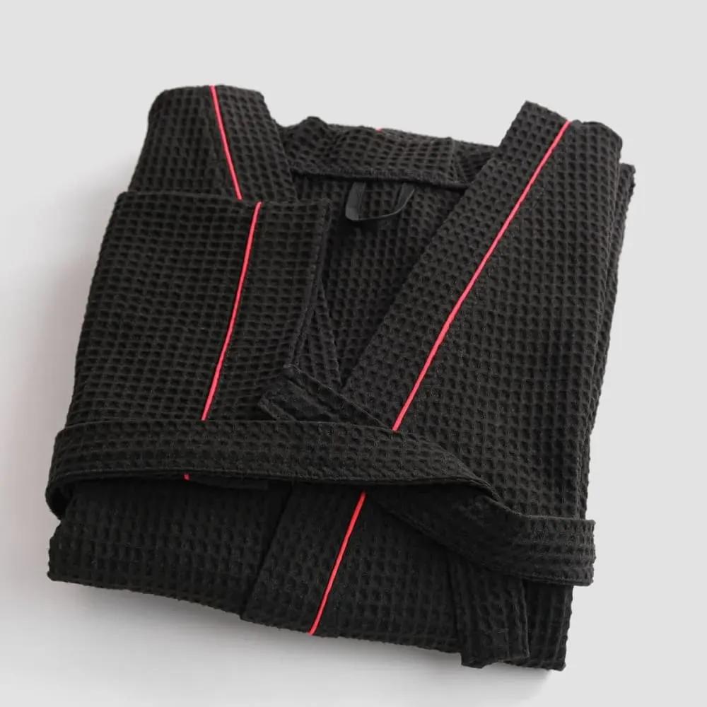 Peignoir nid d'abeille en coton noir 9xl