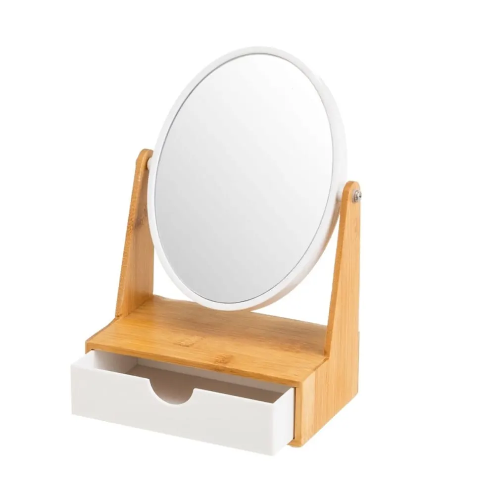 Miroir avec tiroir à bijoux en bambou