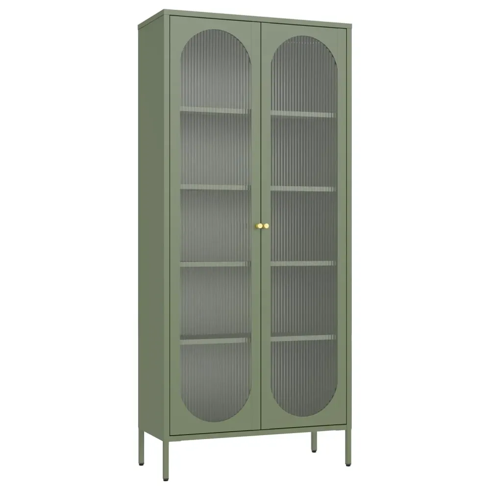 Armoire en métal vert kaki et verre 180cm