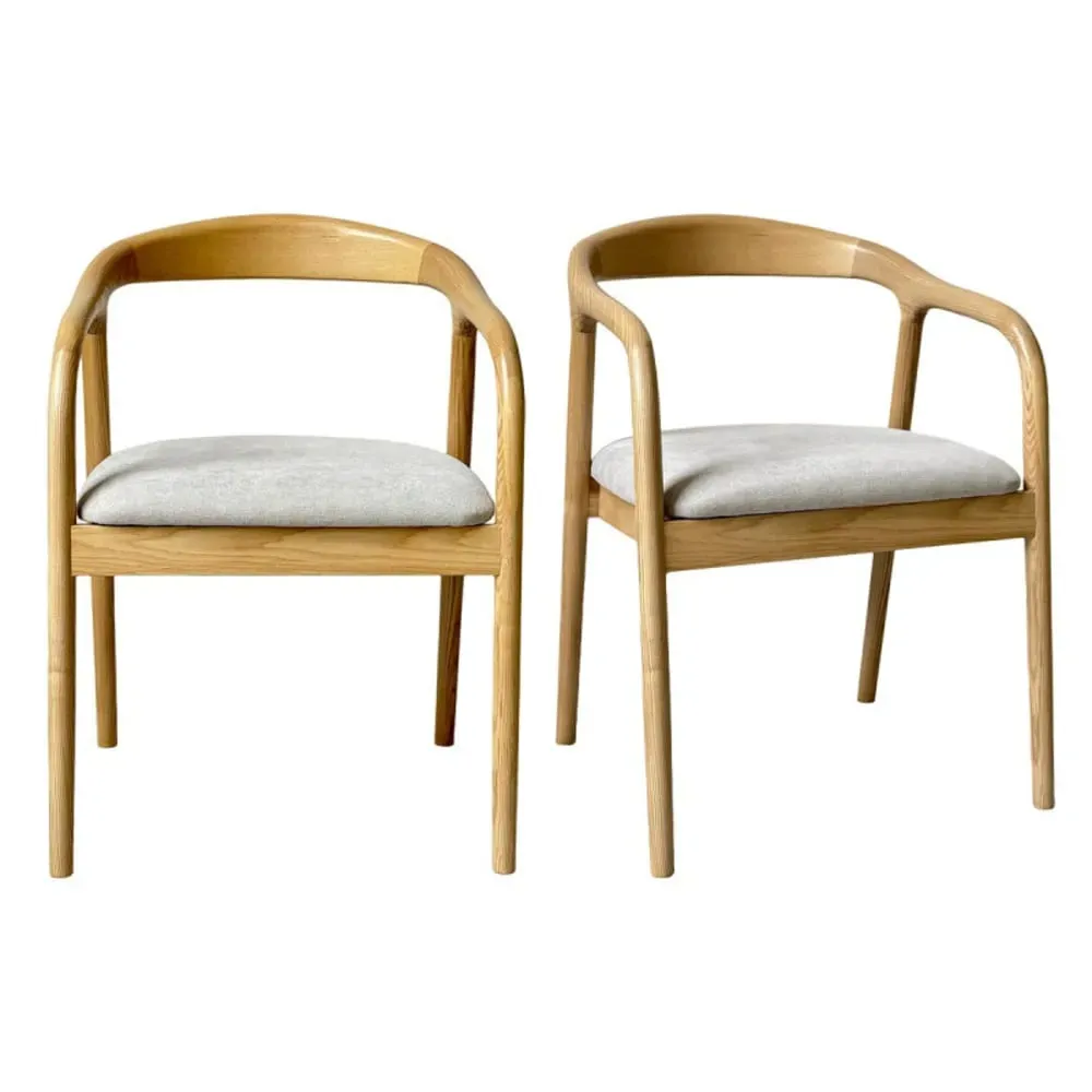 Fauteuil de table en Frêne massif et tissu Glory Grège (x2)