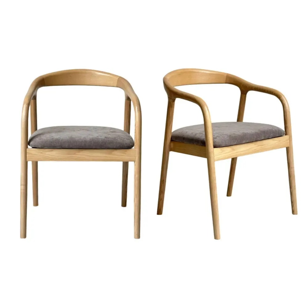 Fauteuil de table en Frêne massif et tissu Glory Taupe (x2)