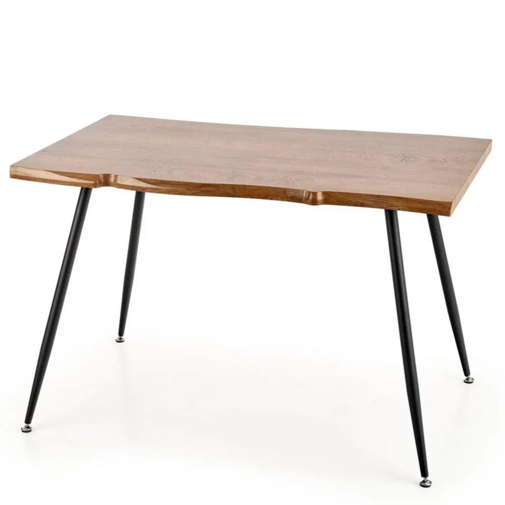 Table de salle à manger avec plateau aspect chêne et pieds en acier