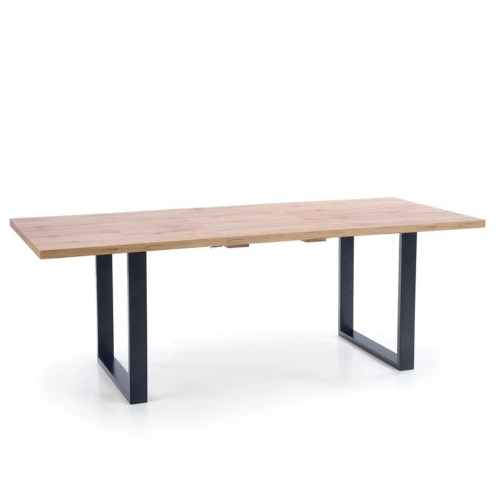Table de salle à manger extensible chêne wotan et noir 135 à 185cm