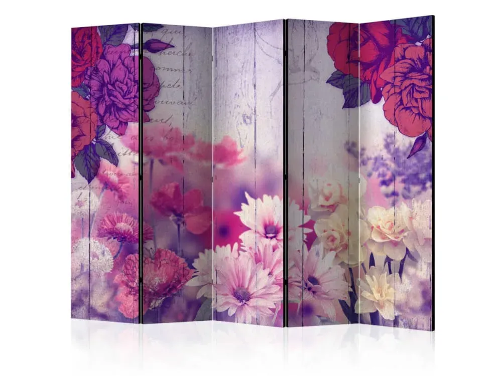 Paravent Souvenirs Fleuris rose et violet  225 x 172 cm
