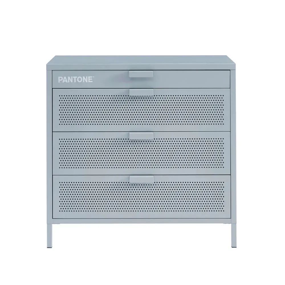 Commode 4 tiroirs métal gris bleu 80cm