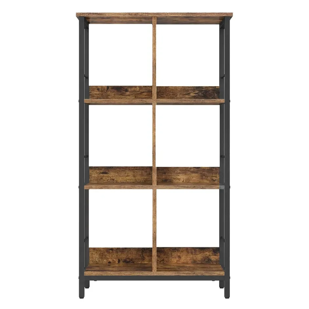 Bibliothèque 6 cases 3 niveaux 30 x 60 x 114 cm marron et noir