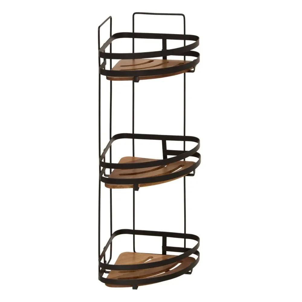 Étagère de douche d'angle 3 niveaux style industriel bois/métal noir