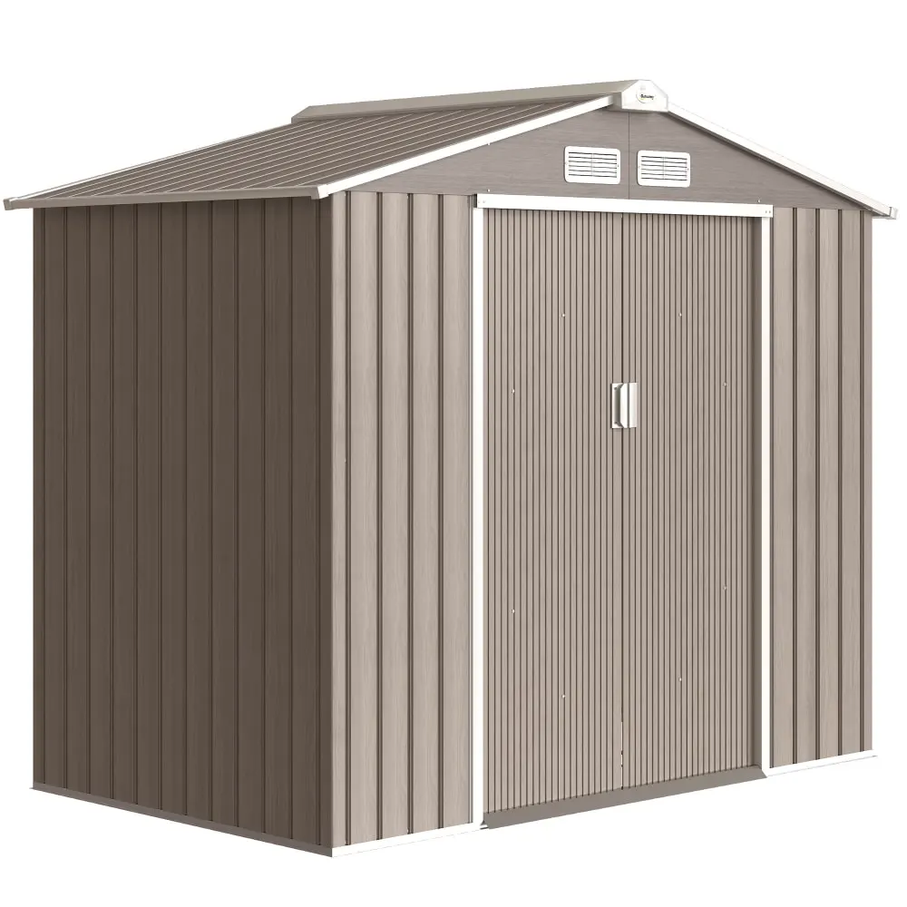 Abri de jardin 2,42 m² kit de fondation porte acier galvanisé marron
