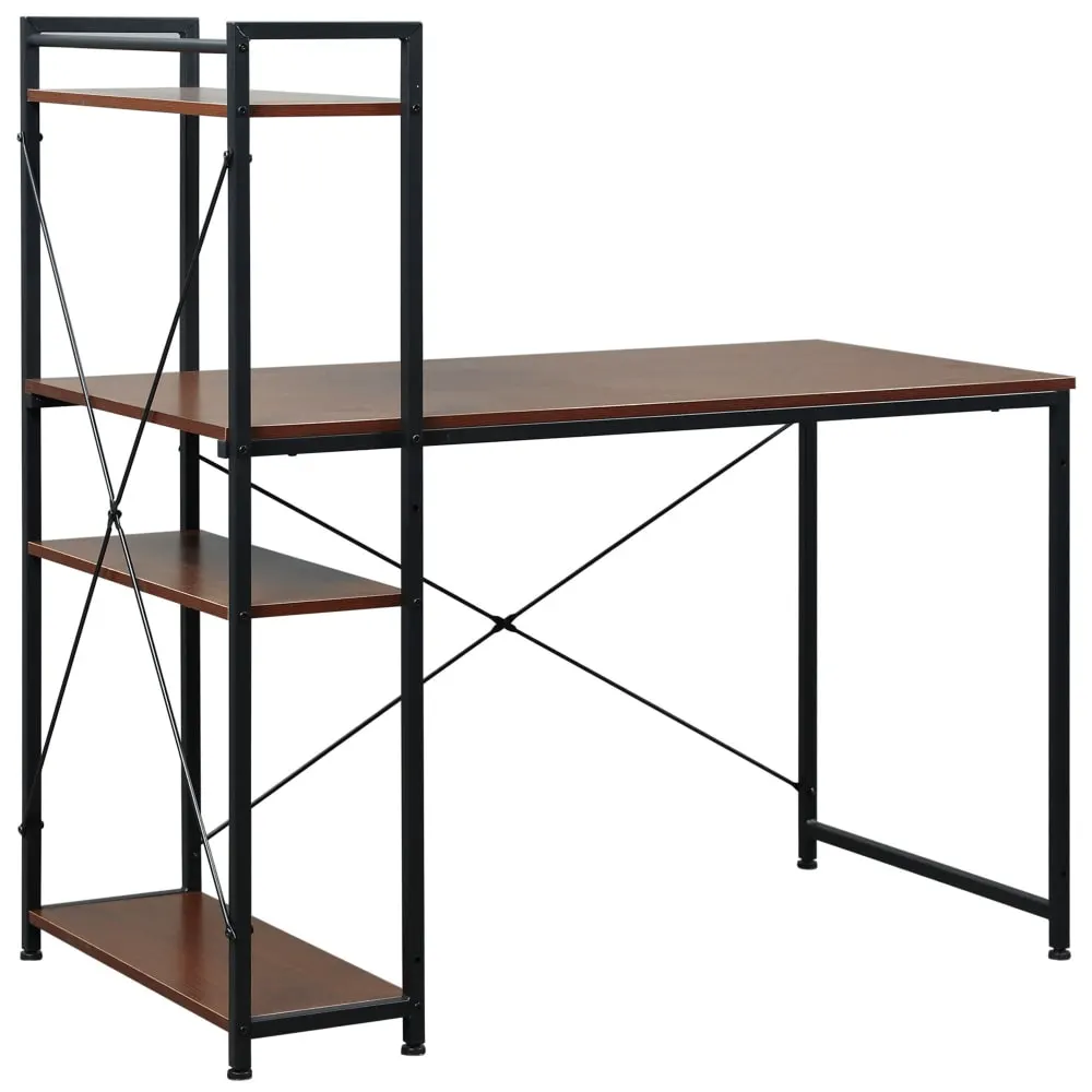 Bureau avec étagères de rangement 120cm design industriel bois noyer