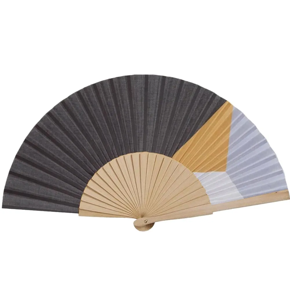Eventail bois de bouleau motif graphique noir