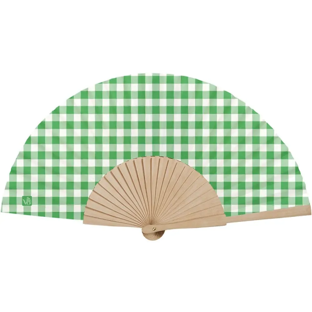 Eventail bois de bouleau motif vichy Vert