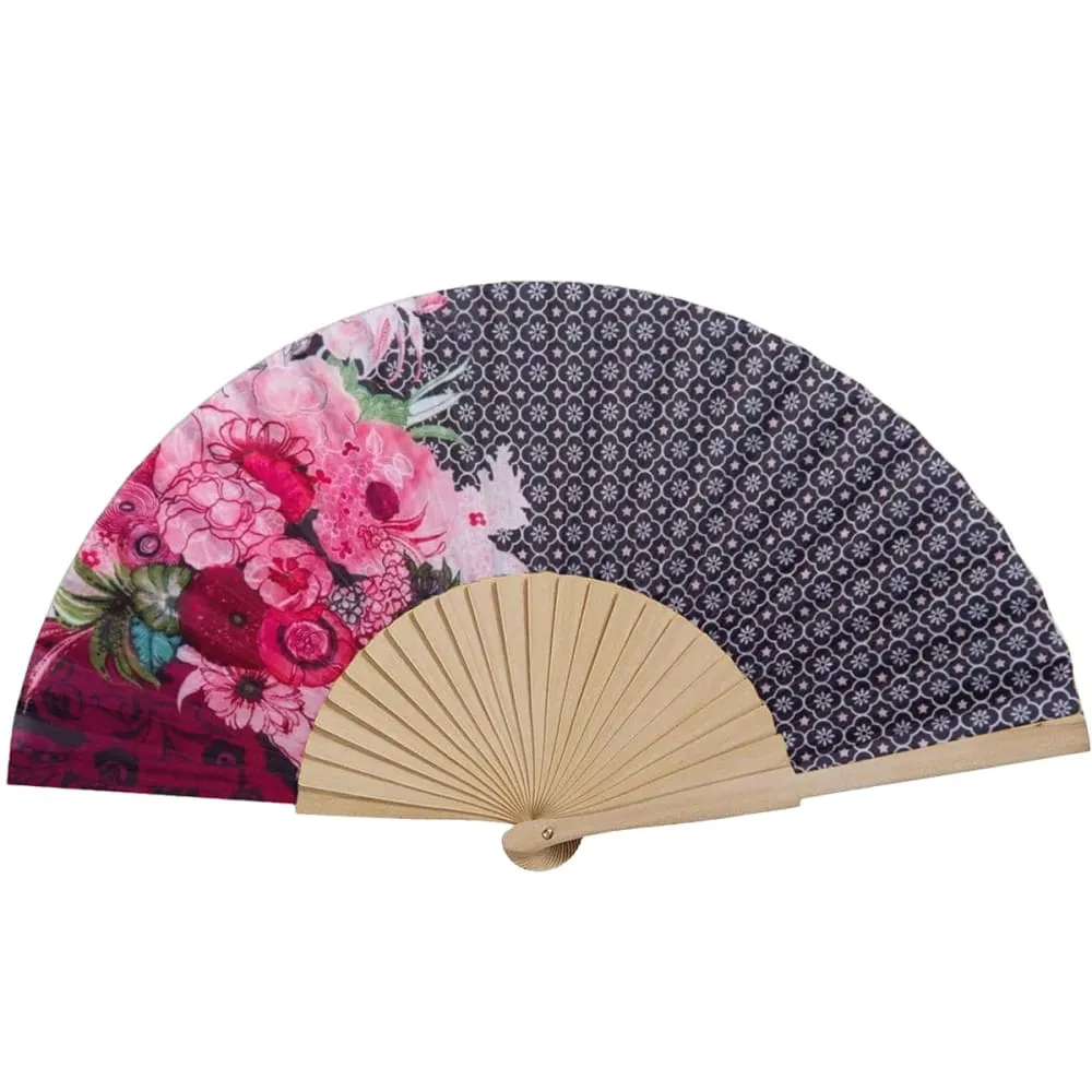 Eventail bois de bouleau fleuri noir