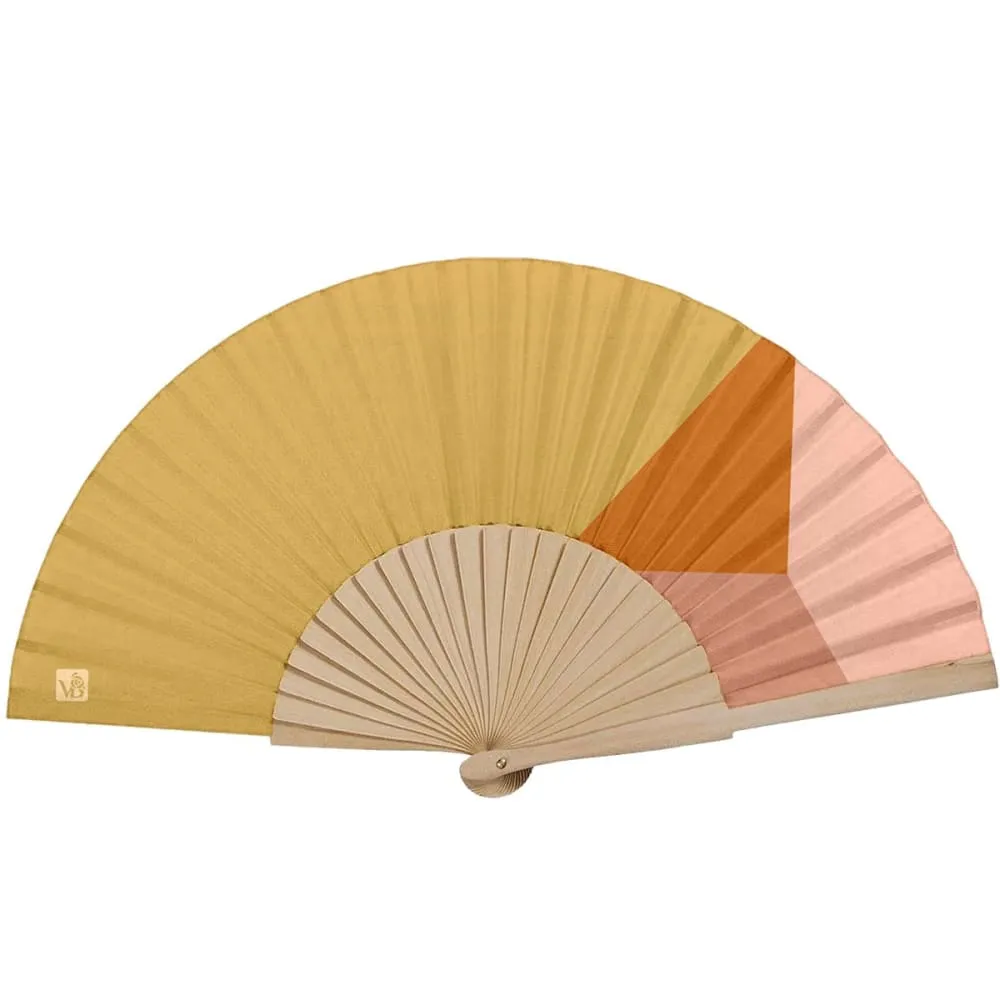 Eventail bois de bouleau motif graphique ocre