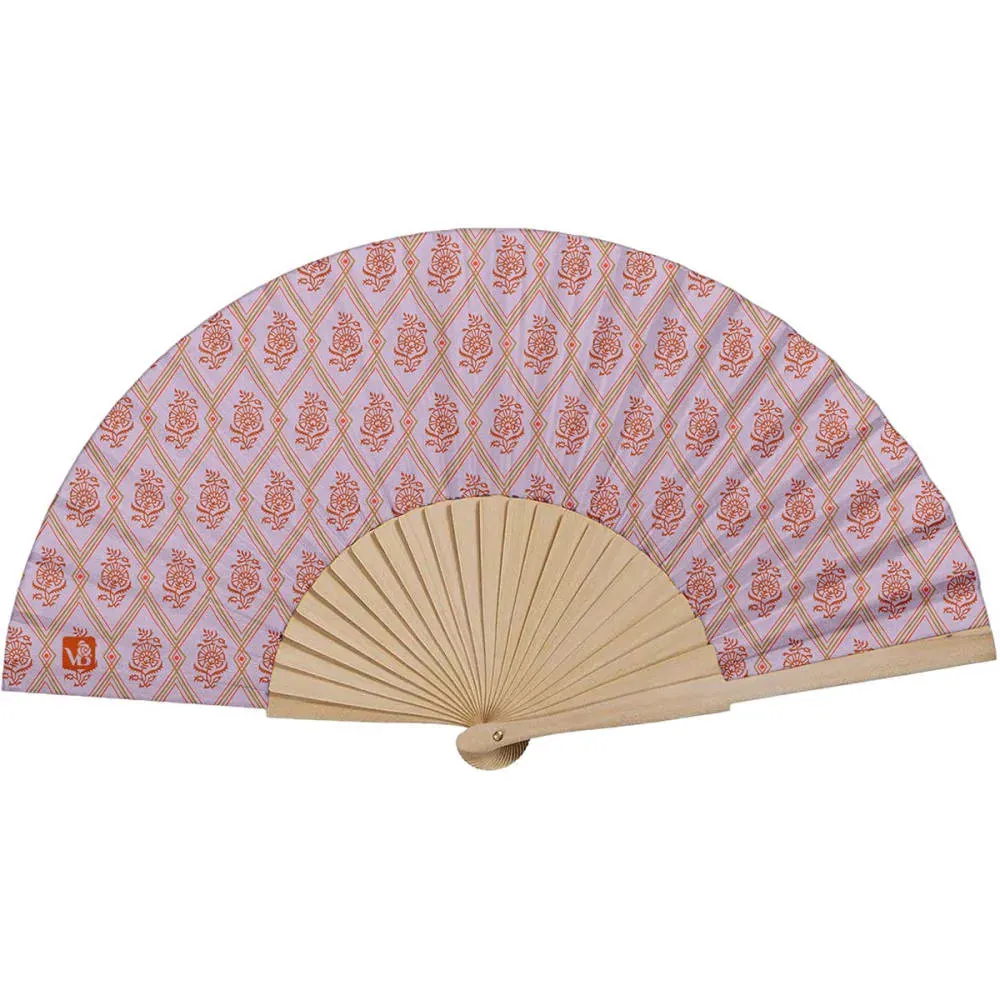 Eventail bois de bouleau motif graphique lila