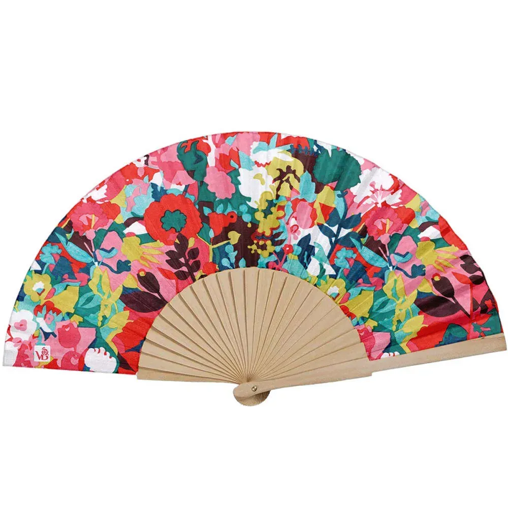 Eventail bois de bouleau motif fleurs abstraites