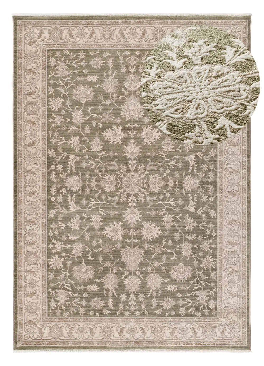 Tapis à franges vintage oriental oriental vert/beige 200x290 cm