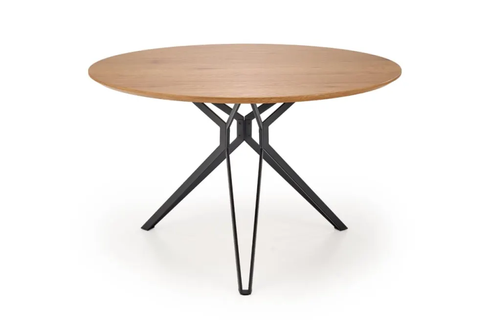 Table à manger ronde avec pied en acier chêne doré et noir 120cm
