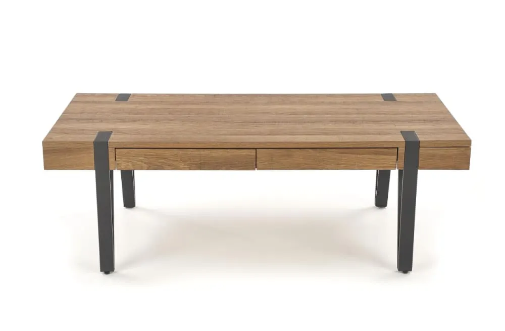 Table basse industrielle à tiroirs bois et noir 120cm