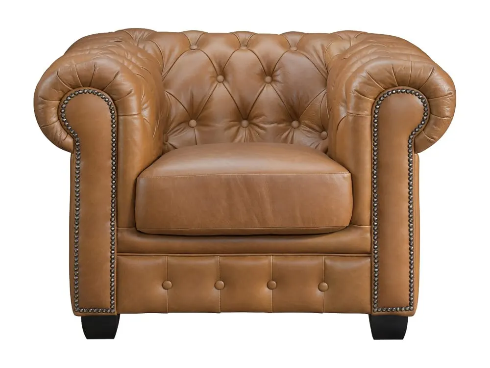Fauteuil droit cuir pleine fleur camel