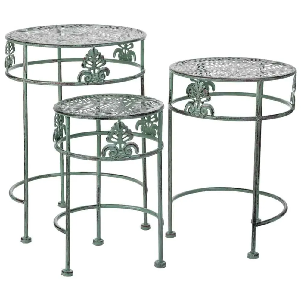 Support pots fleurs vert 3 pièces 28x28x40-24x24x34-20x20x30h cm