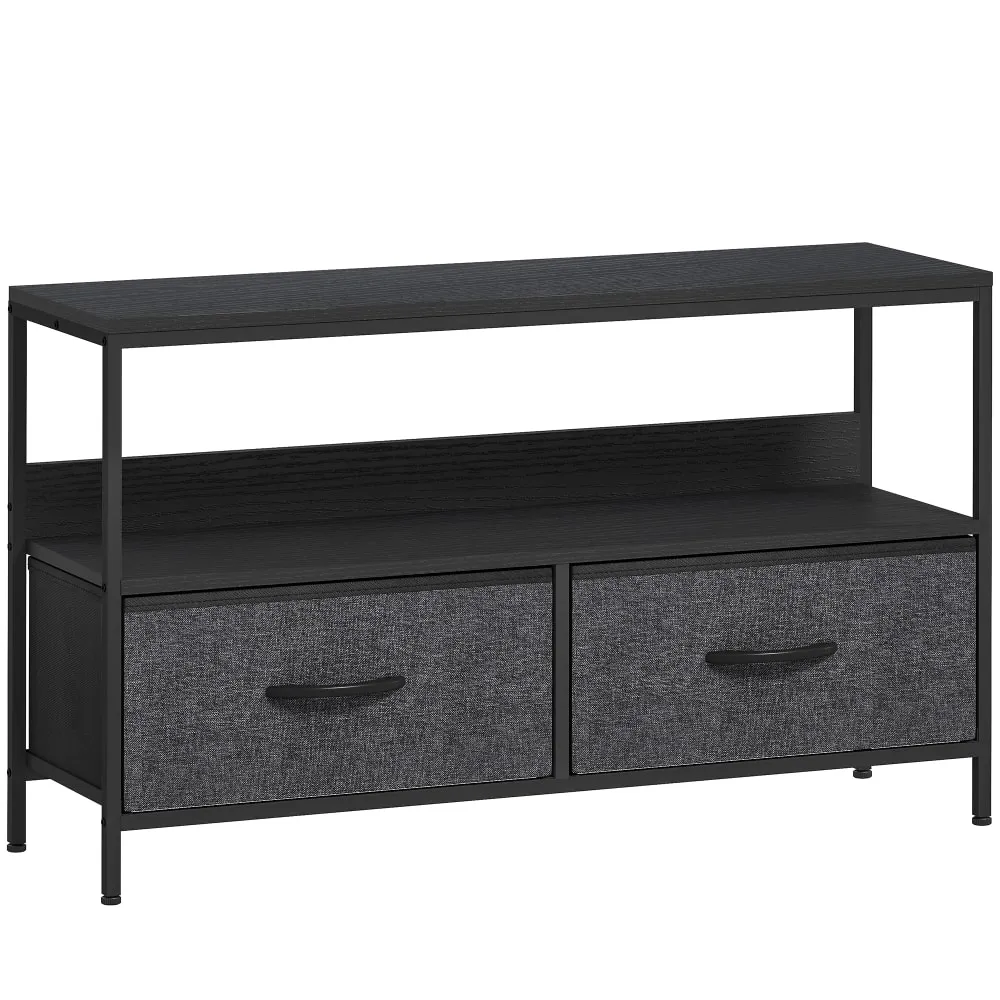 Meuble TV industriel 2 tiroirs pliables tissu gris foncé acier noir