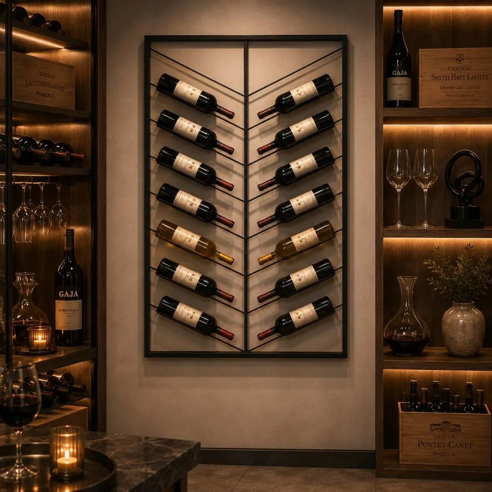Casier à vin en acier noir 70x6x160 cm 16 bouteilles