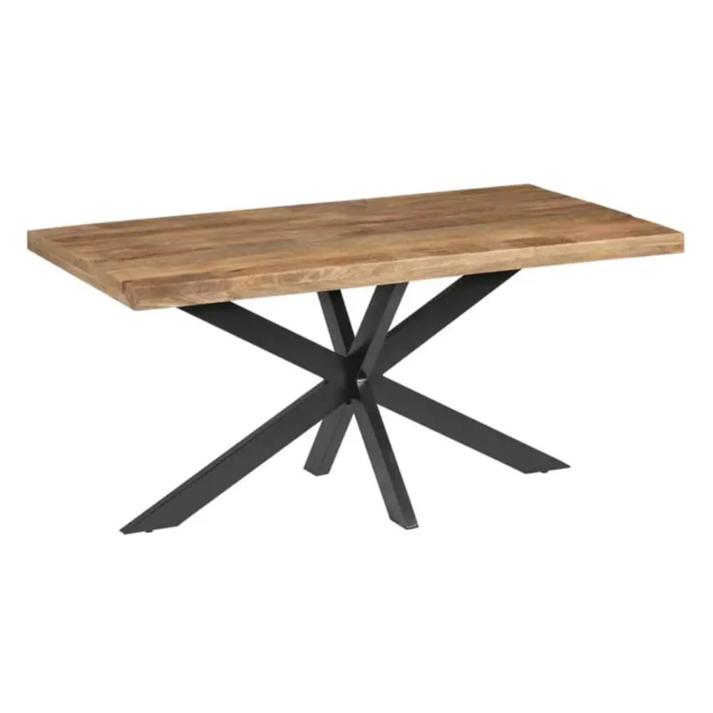 Table à manger  bois brut pied étoile acier noir 160cm